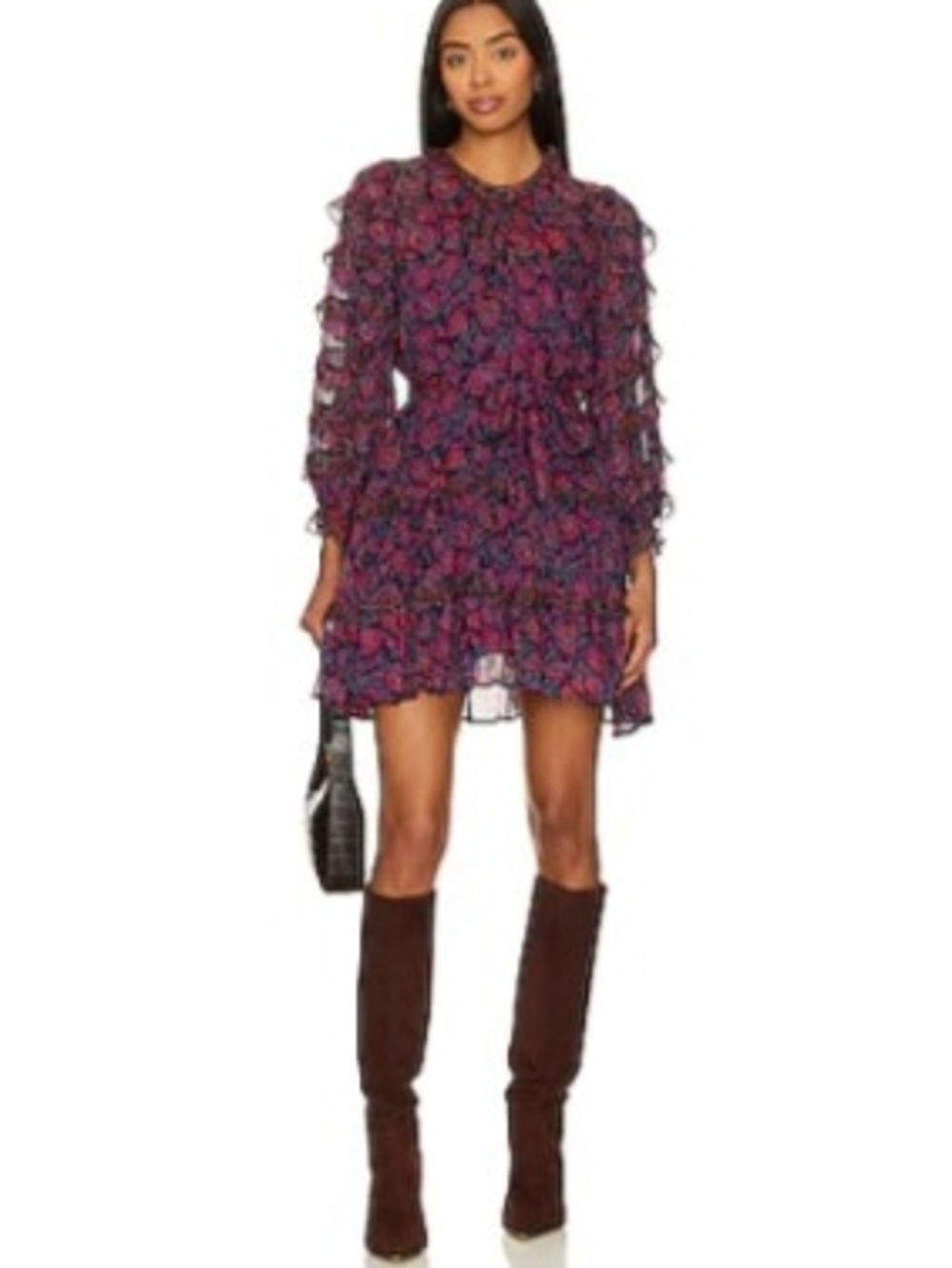 Cleobella Rosalia Ruffle Mini Dress in Bordeaux Floral